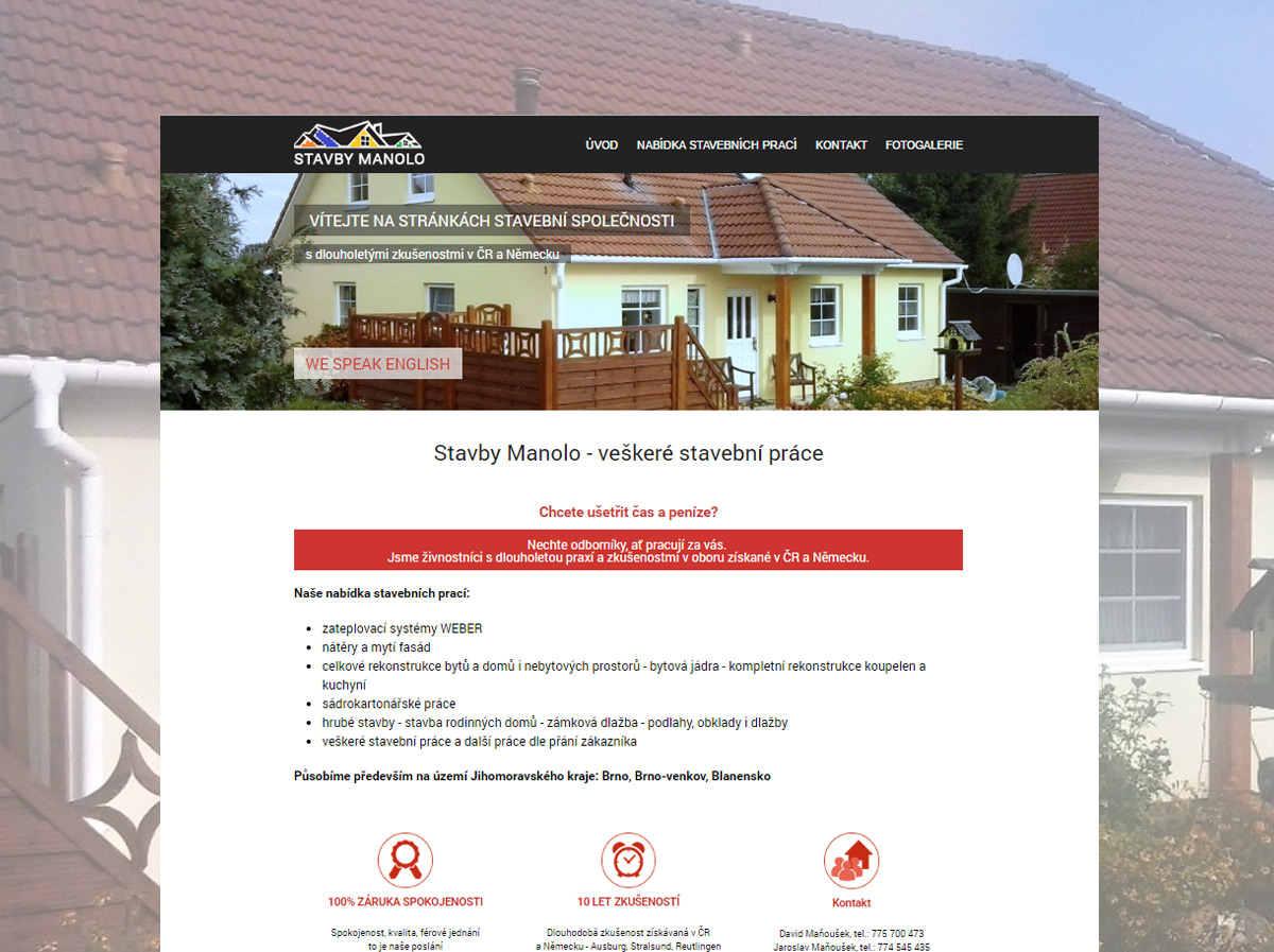 Malá webová prezentace pro Stavby Manolo Brno